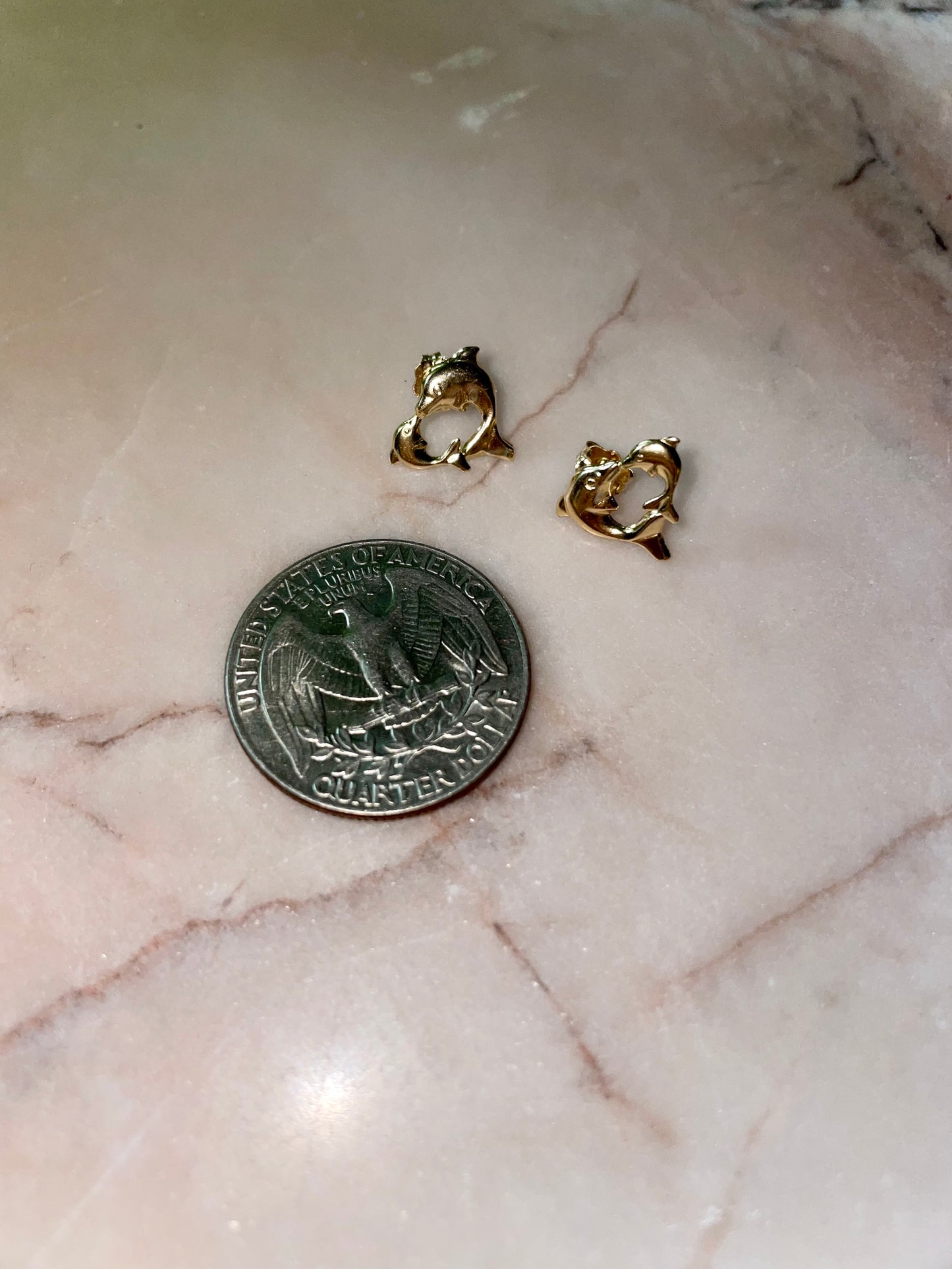 Kissing Dolphin Heart Studs