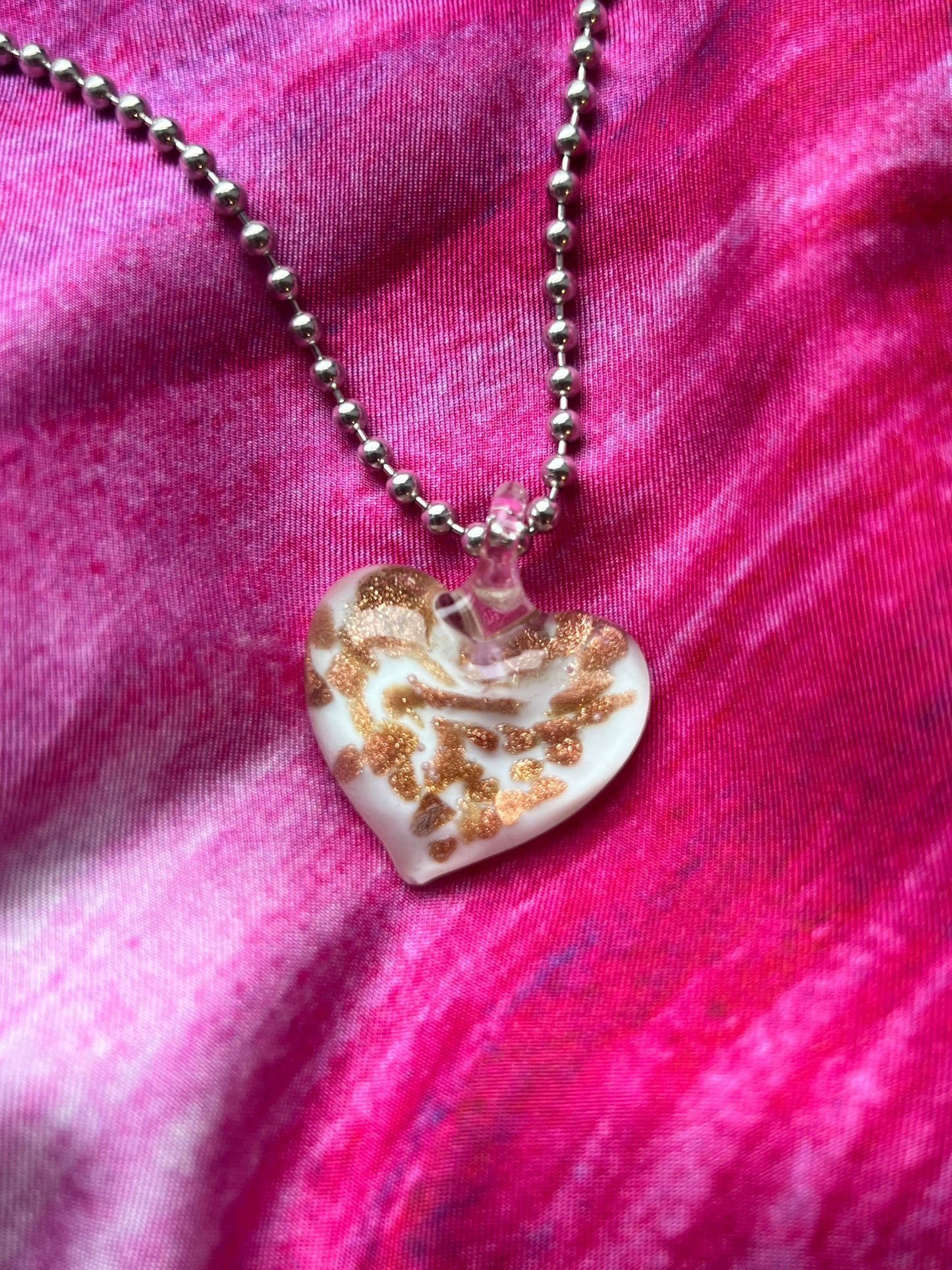 Glass Heart on Silver Ball Chain