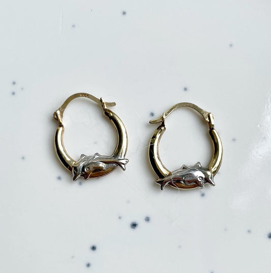 Vintage Two Tone Dolphin Hoops