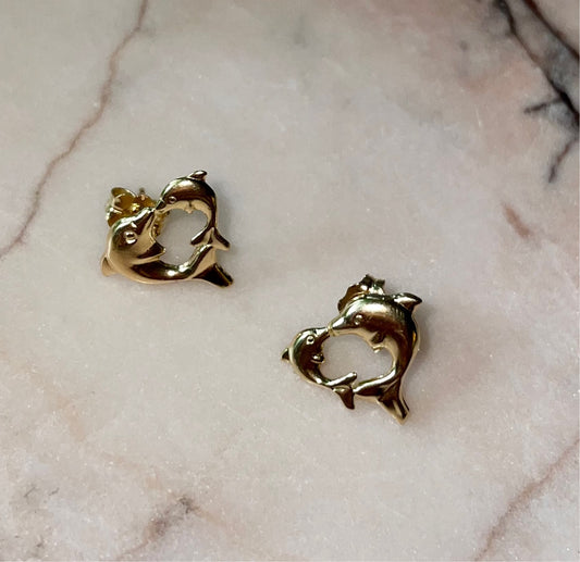 Kissing Dolphin Heart Studs